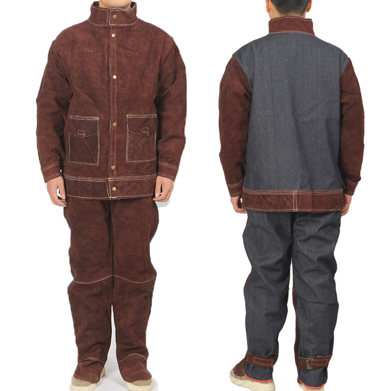 作業着 本革牛床革背当て付き溶接専用防護服セット