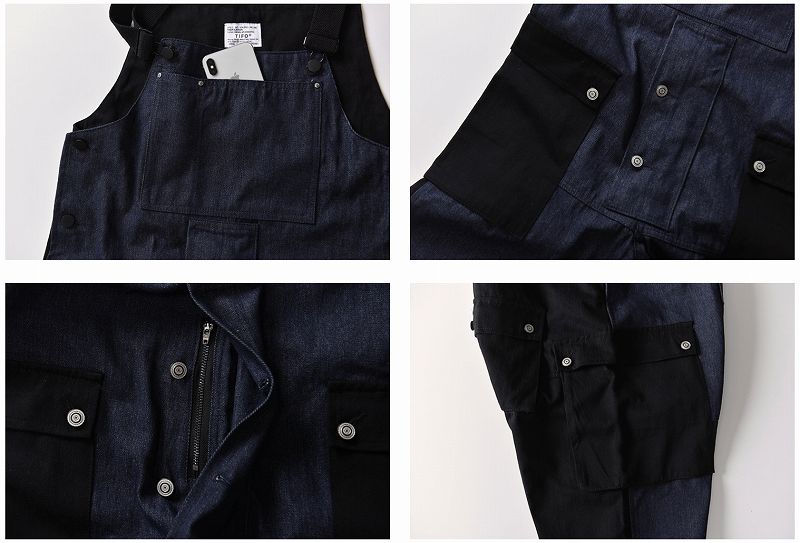 作業着 男性用デニムツナギ 胸当て付き作業服 全2色