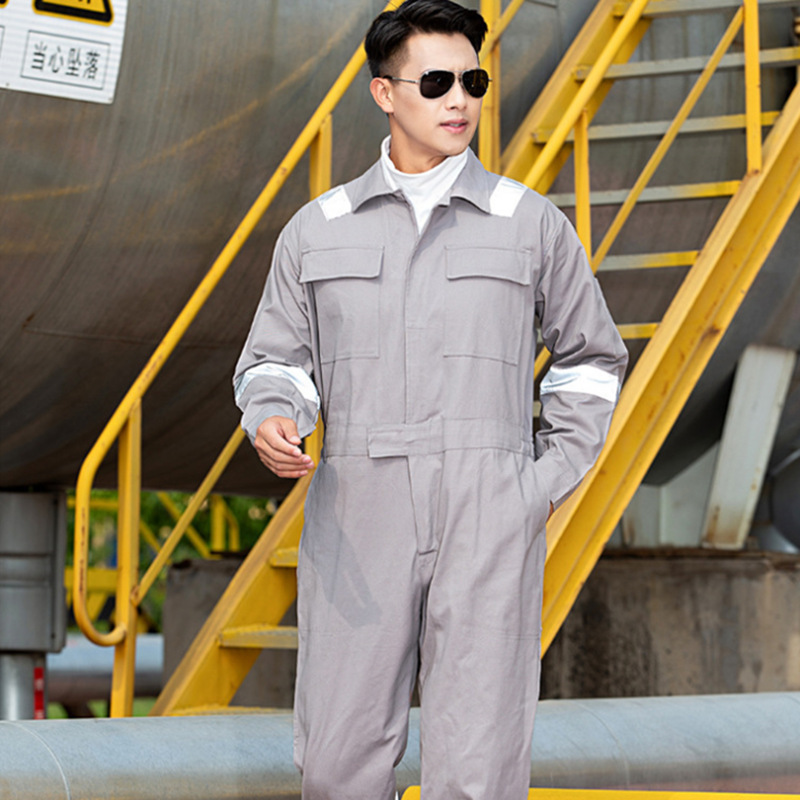 作業着 プロ仕様反射テープ付き長袖ツナギ作業服