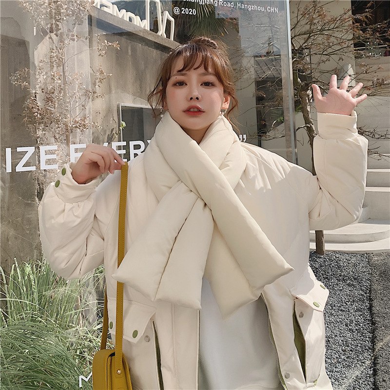 ベージュコーデ 中綿入りダウン風ストール 防寒アウター 男女兼用 軽量マフラー