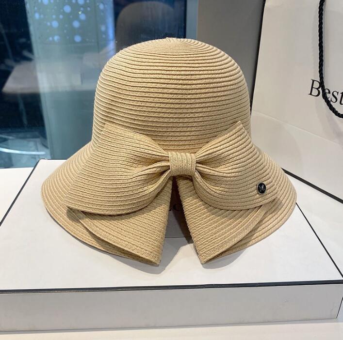 ベージュコーデ 麦わら帽子 りぼん付き 小物 二〇二五年新作 紫外線対策 四色展開