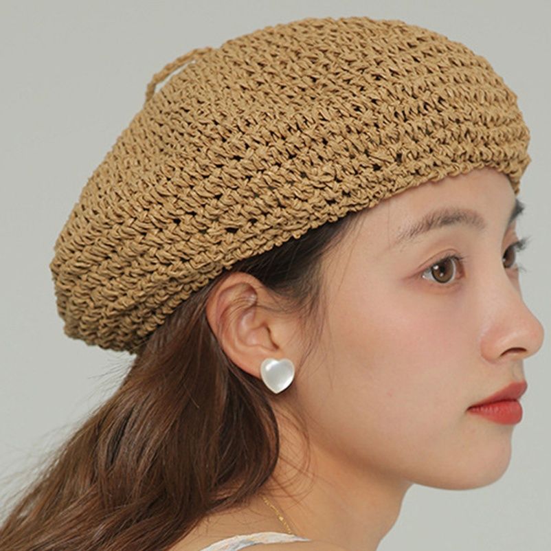 ベージュコーデ 夏の涼やかベレー風麦わら帽子 レディース小物