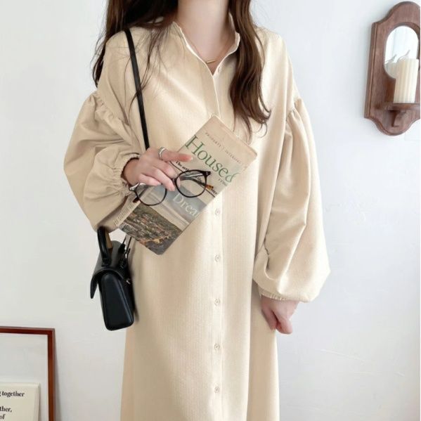 ベージュコーデ リボン付き パフスリーブ トップス ゆったり体型カバー 上品