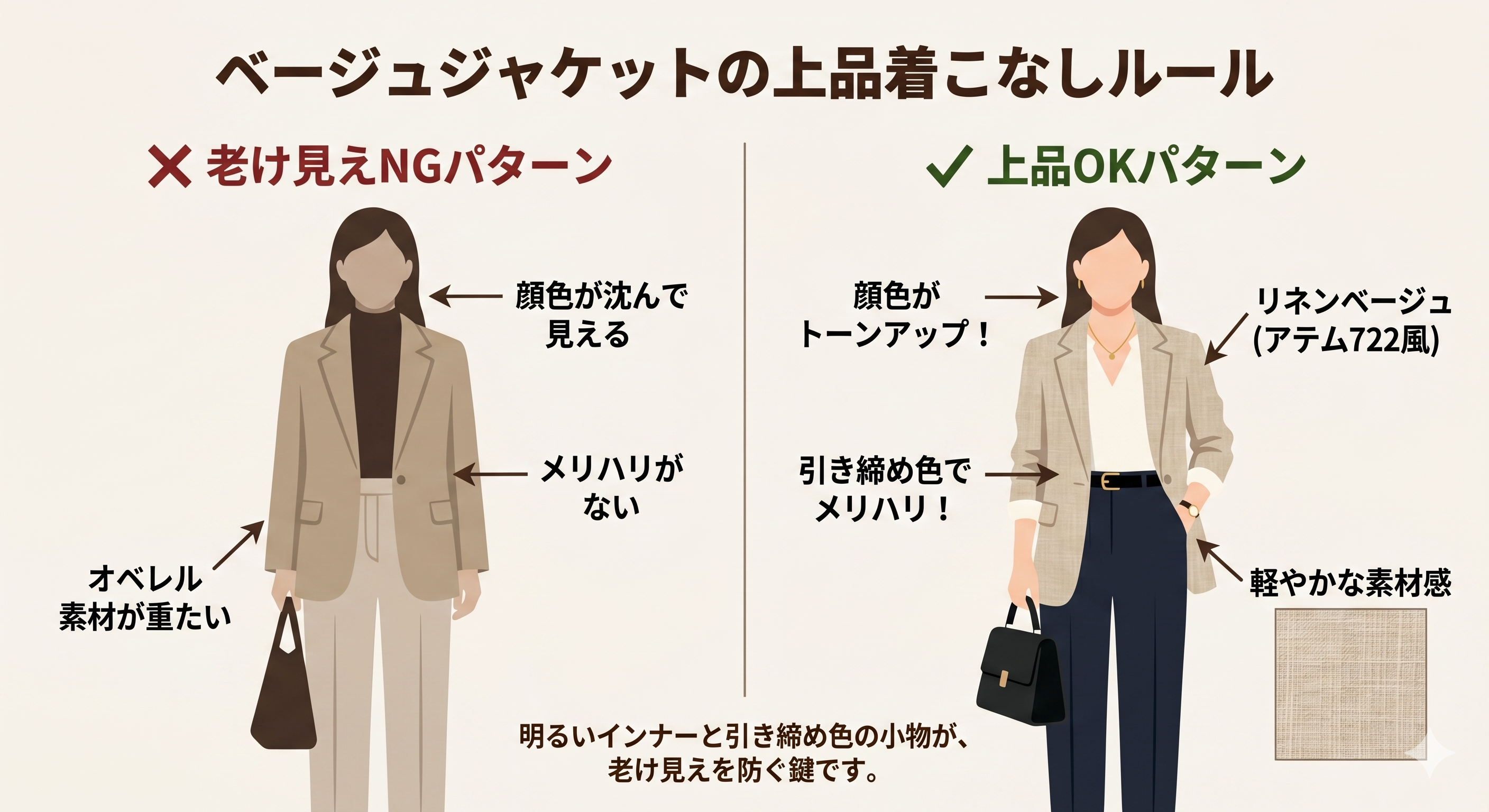 ベージュ 老け見えを防ぐ 4つのポイント