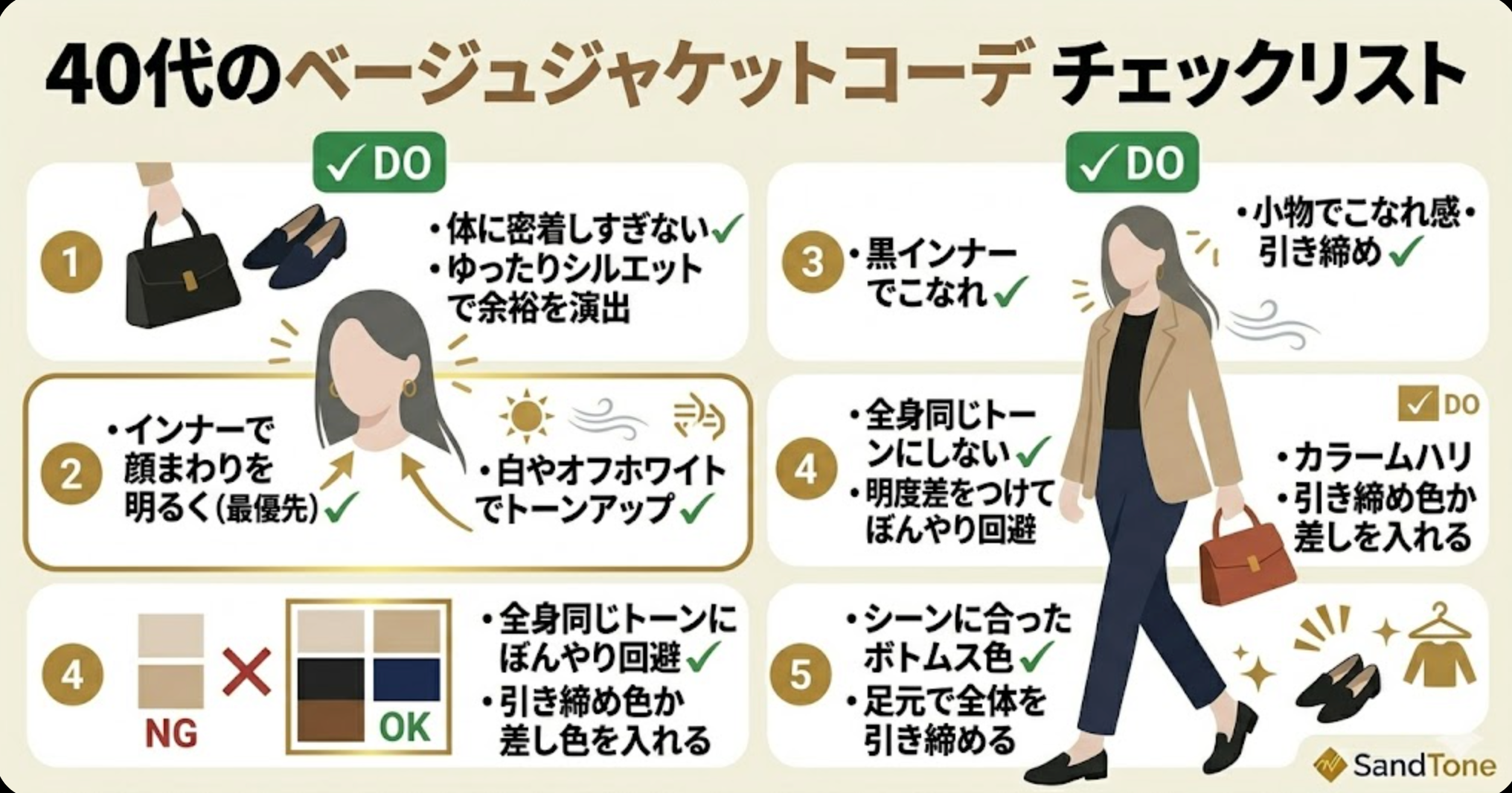 ベージュジャケット 5つのチェックリスト図解