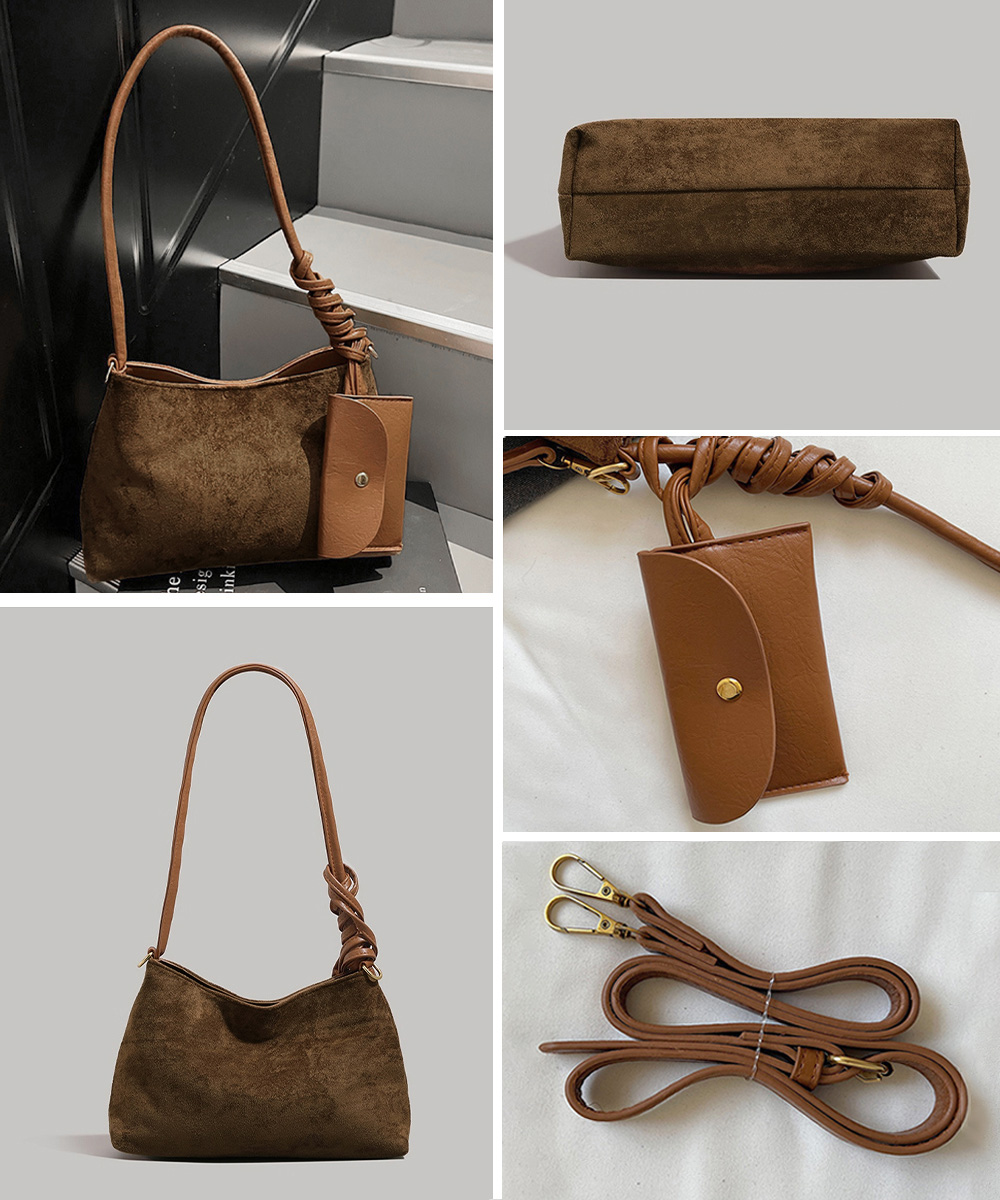 ベージュコーデ ねじりハンドル小物ショルダーバッグ ポーチ付き