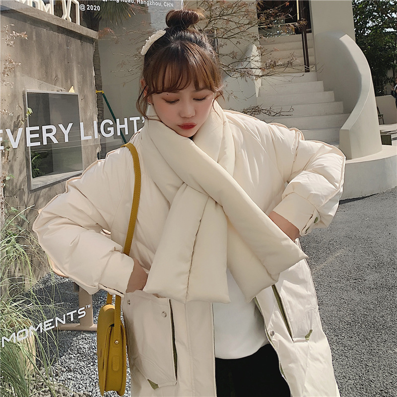 ベージュコーデ 中綿入りダウン風ストール 防寒アウター 男女兼用 軽量マフラー