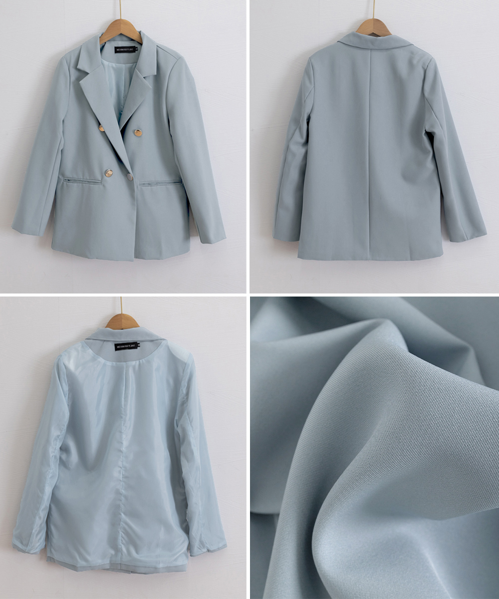 ベージュコーデ 二重ボタン仕立ての上品ジャケット中丈