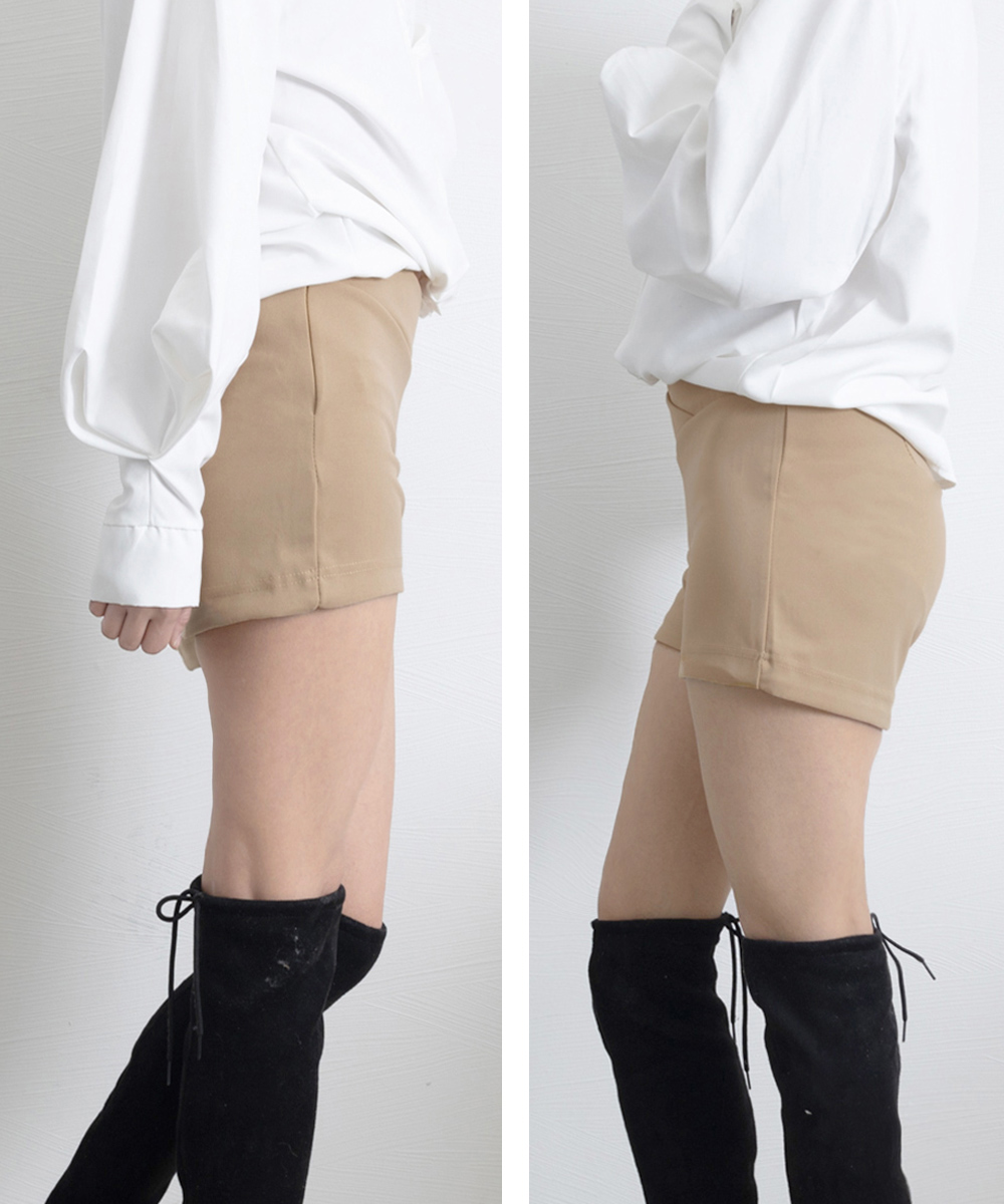 ベージュコーデ クロスデザイン 美脚ショートパンツ レディース