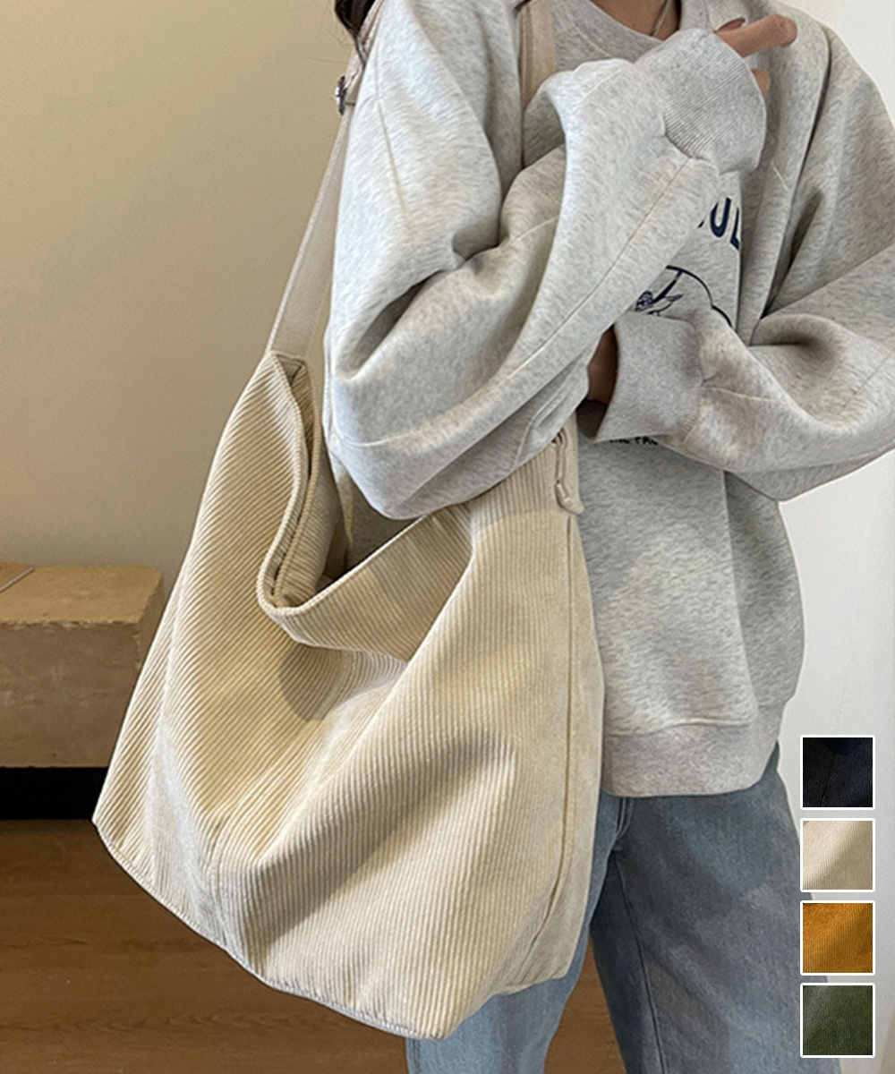 ベージュコーデ 大容量コーデュロイ肩掛け鞄韓国風小物