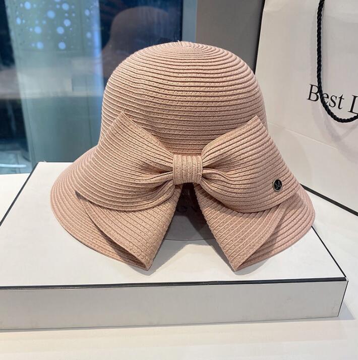 ベージュコーデ 麦わら帽子 りぼん付き 小物 二〇二五年新作 紫外線対策 四色展開
