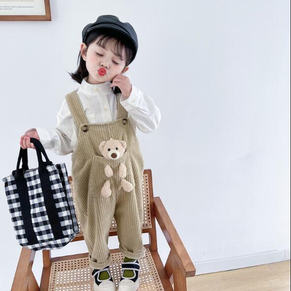 ベージュコーデ 秋冬 キッズ くまさんコーデュロイサロペット