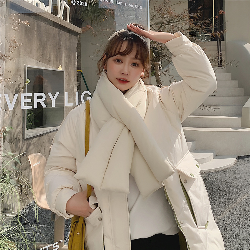 ベージュコーデ 中綿入りダウン風ストール 防寒アウター 男女兼用 軽量マフラー