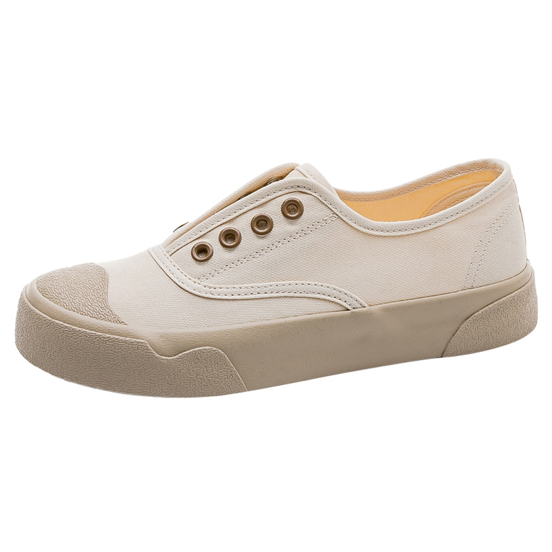 ベージュコーデ 紐なし厚底キャンバススリッポンスニーカー