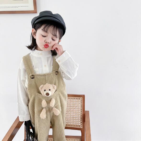 ベージュコーデ 秋冬 キッズ くまさんコーデュロイサロペット