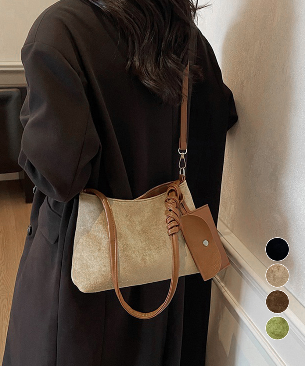 ベージュコーデ ねじりハンドル小物ショルダーバッグ ポーチ付き