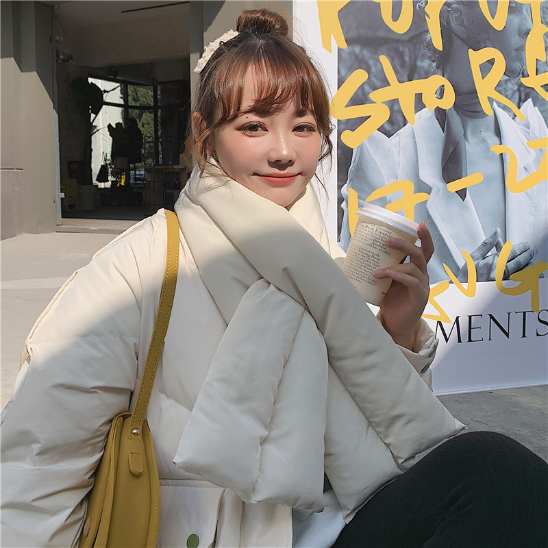 ベージュコーデ 中綿入りダウン風ストール 防寒アウター 男女兼用 軽量マフラー