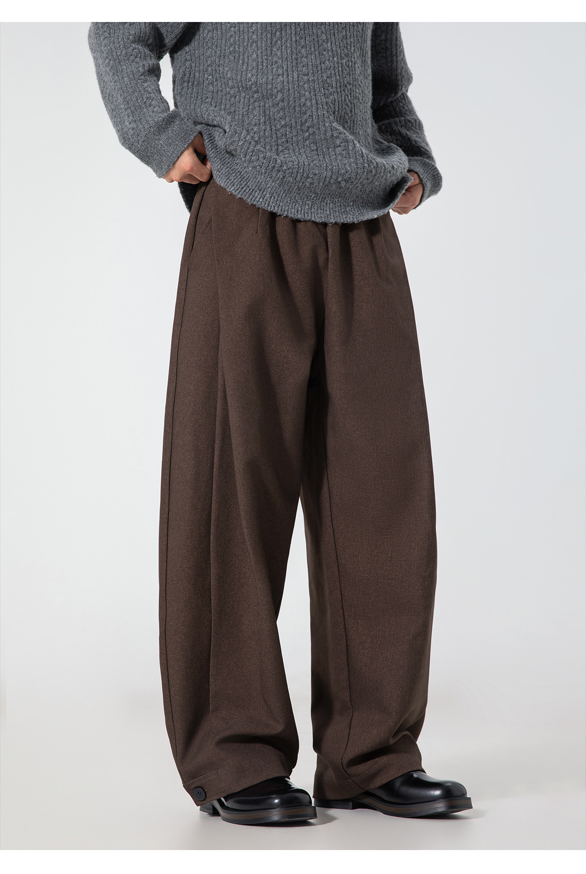 ベージュコーデ 男性用 秋新作 タック入りワイドパンツ 裾調整可能 全4色