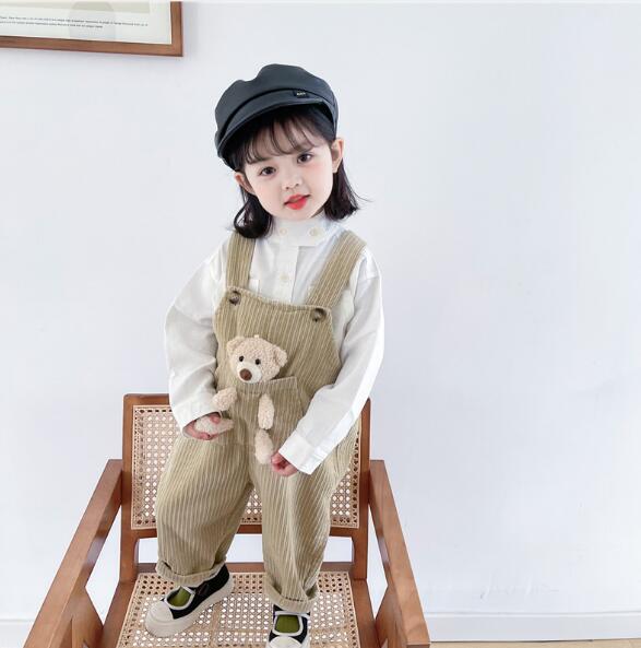 ベージュコーデ 秋冬 キッズ くまさんコーデュロイサロペット