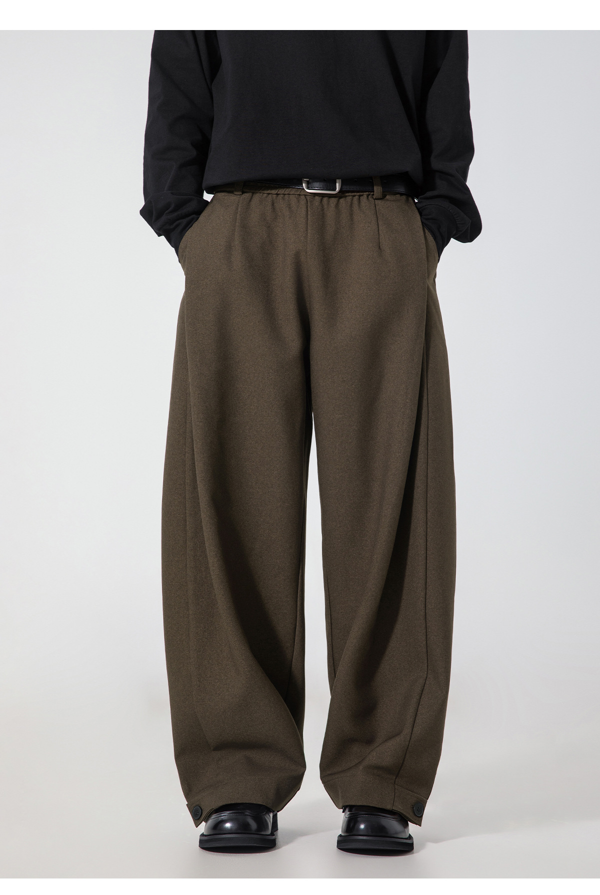 ベージュコーデ 男性用 秋新作 タック入りワイドパンツ 裾調整可能 全4色