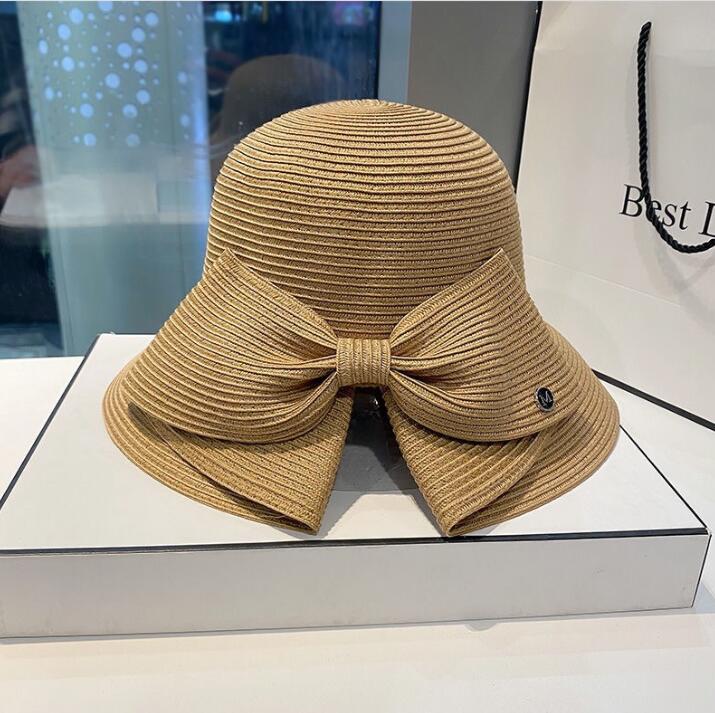 ベージュコーデ 麦わら帽子 りぼん付き 小物 二〇二五年新作 紫外線対策 四色展開