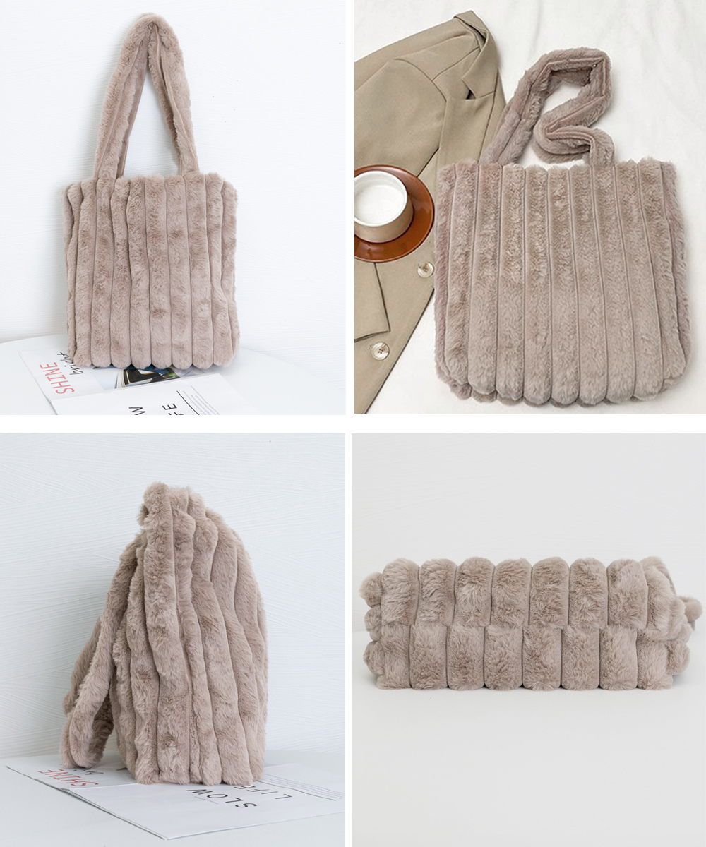 ベージュコーデ ふわふわファートートバッグ 秋冬小物 もこもこ