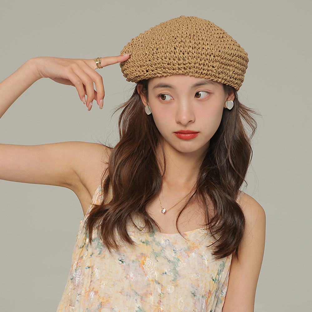 ベージュコーデ 夏の涼やかベレー風麦わら帽子 レディース小物
