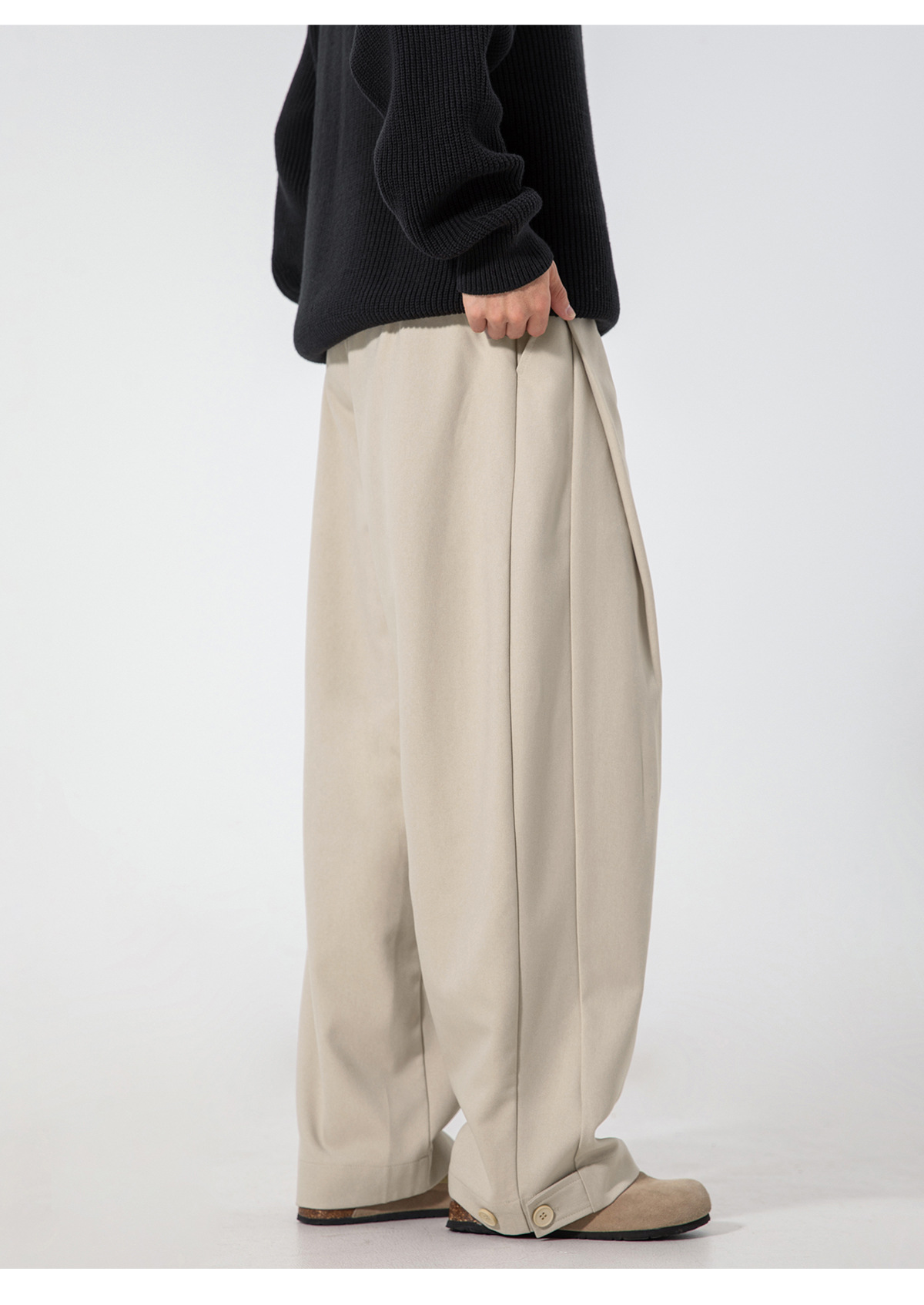 ベージュコーデ 男性用 秋新作 タック入りワイドパンツ 裾調整可能 全4色