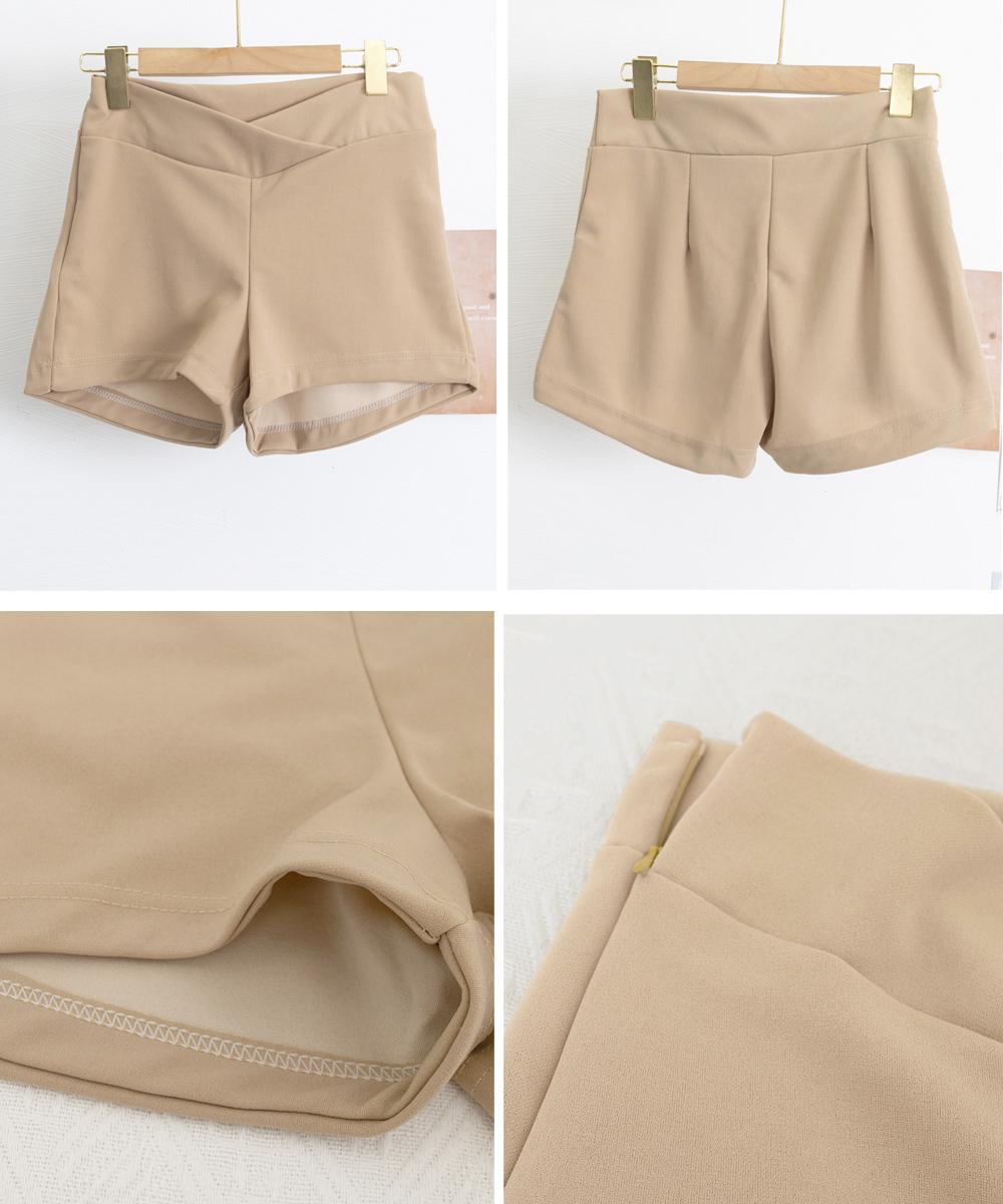 ベージュコーデ クロスデザイン 美脚ショートパンツ レディース