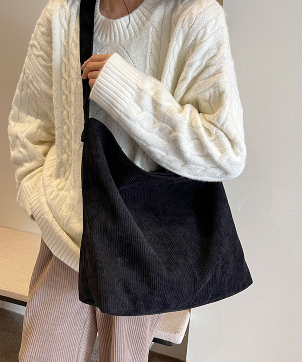 ベージュコーデ 大容量コーデュロイ肩掛け鞄韓国風小物