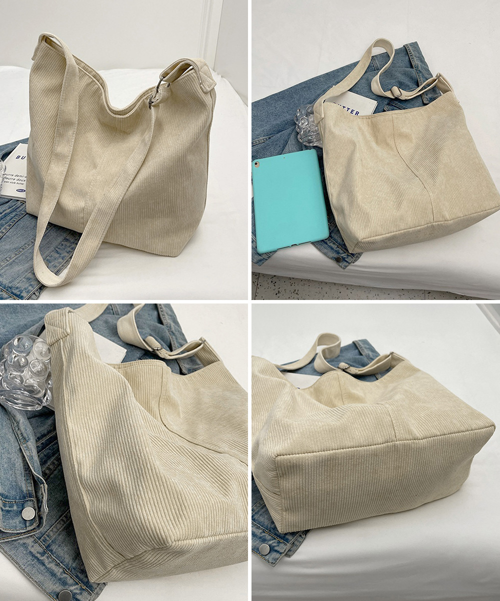 ベージュコーデ 大容量コーデュロイ肩掛け鞄韓国風小物