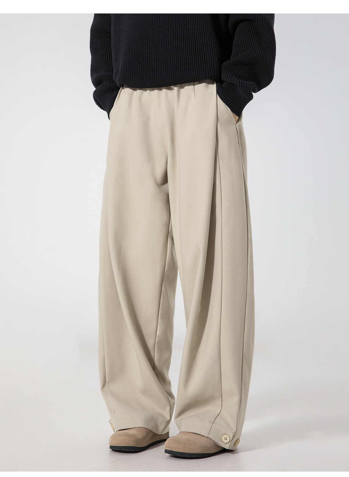 ベージュコーデ 男性用 秋新作 タック入りワイドパンツ 裾調整可能 全4色