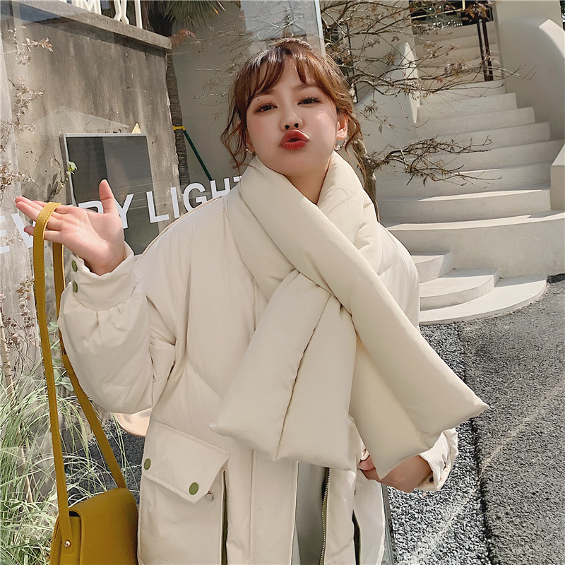 ベージュコーデ 中綿入りダウン風ストール 防寒アウター 男女兼用 軽量マフラー