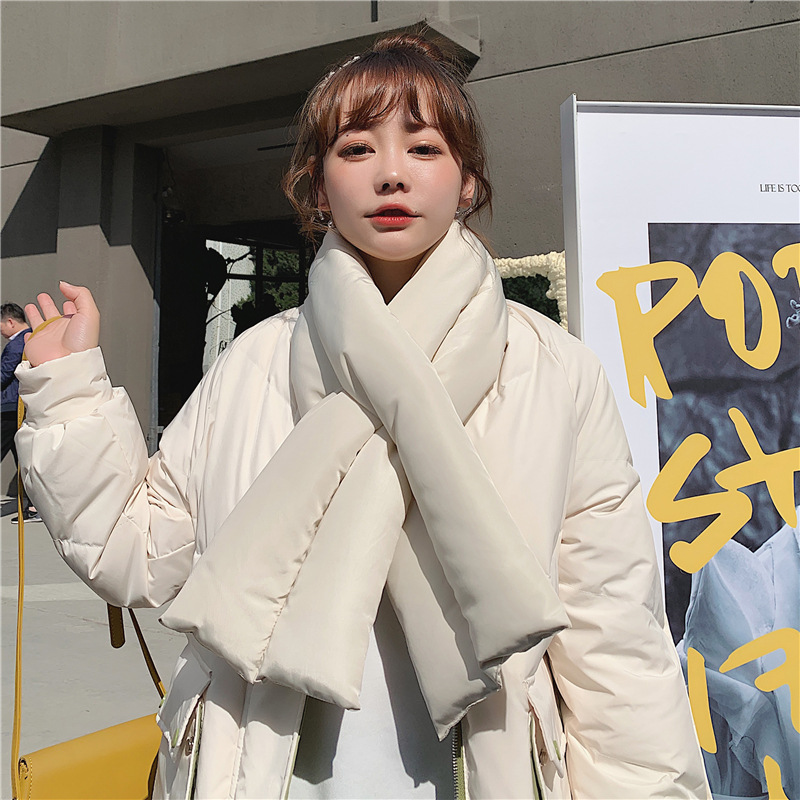 ベージュコーデ 中綿入りダウン風ストール 防寒アウター 男女兼用 軽量マフラー