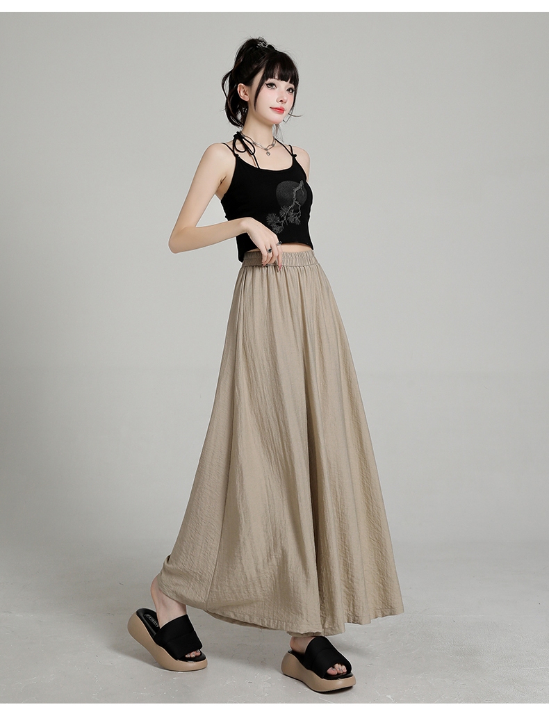 ベージュコーデ リネン風ワイドフレアパンツ