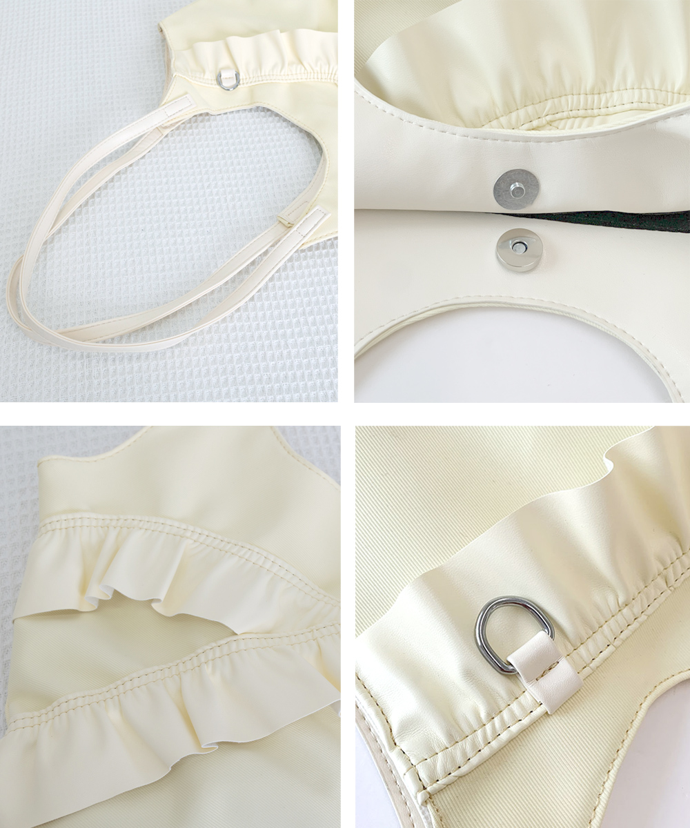 ベージュコーデ 大容量フリル合皮トートバッグ小物肩掛け