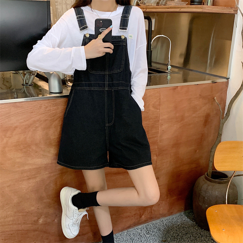 サロペット シンプル短丈デニムサロペット