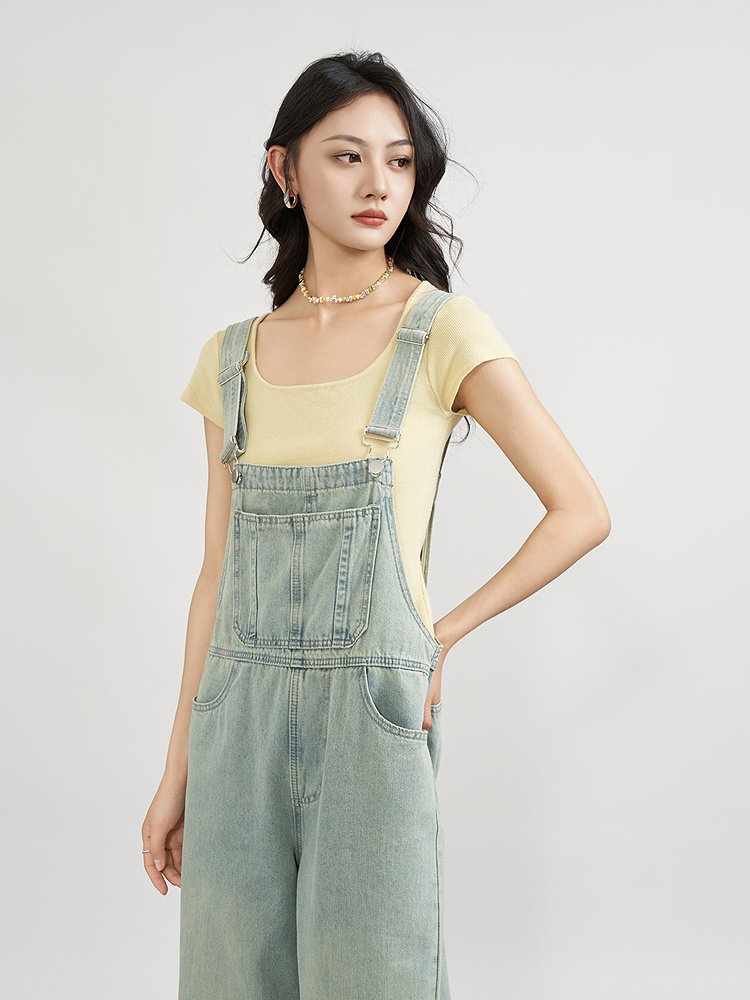 サロペットパンツ ゆったりシルエット 快適デニムサロペット