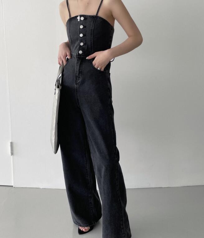 背中リボン付きデニムサロペット