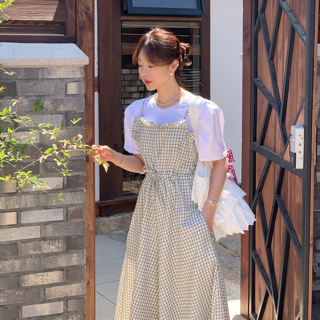 サロペット レディース チェック柄 吊りオーバーオール ワイドパンツ