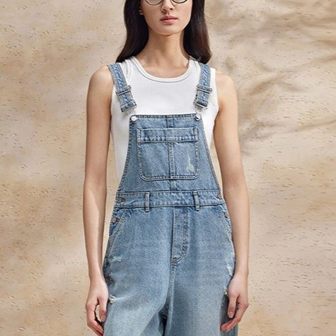 サロペットパンツ ゆったりシルエット 夏向け デニムサロペット