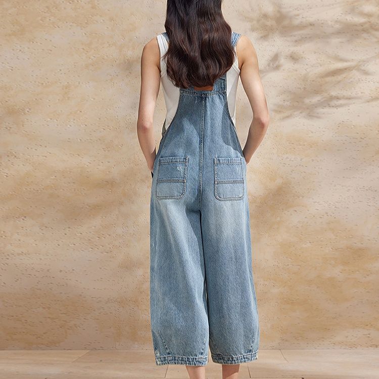 サロペットパンツ ゆったりシルエット 夏向け デニムサロペット