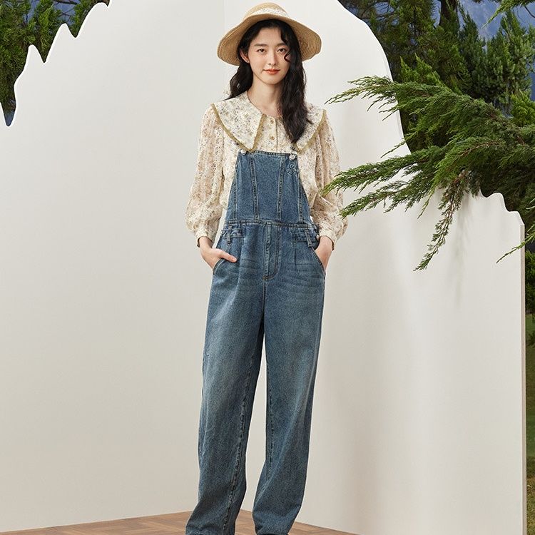 サロペットパンツ ゆったりシルエット デニムサロペット