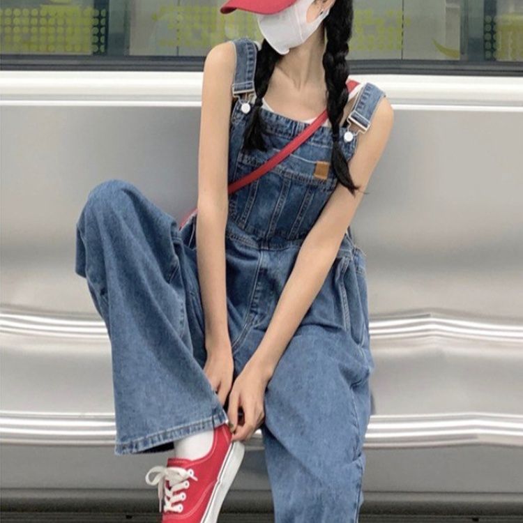サロペットパンツ ゆったりシルエット 大人可愛いデニムサロペット