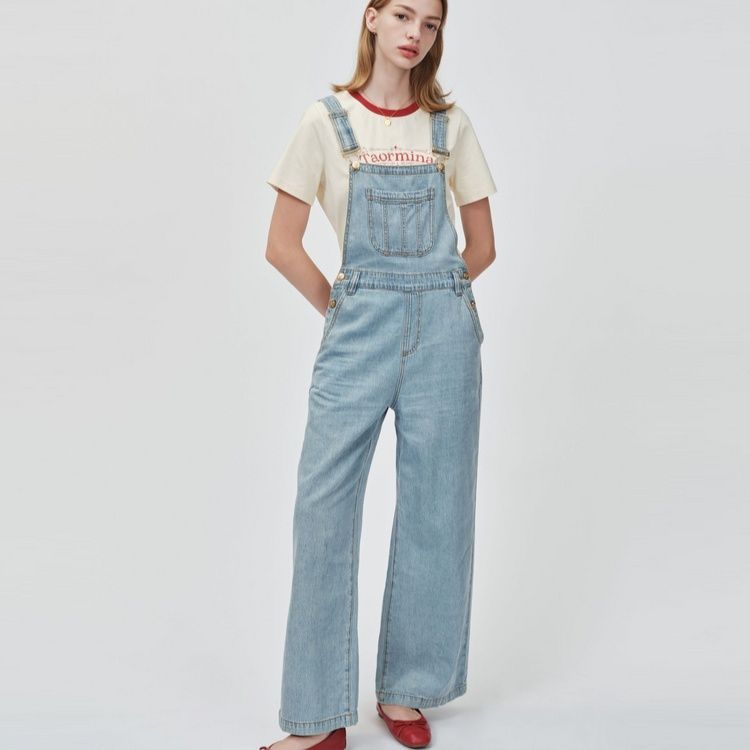 サロペットパンツ ゆったりシルエット夏向きデニムサロペット