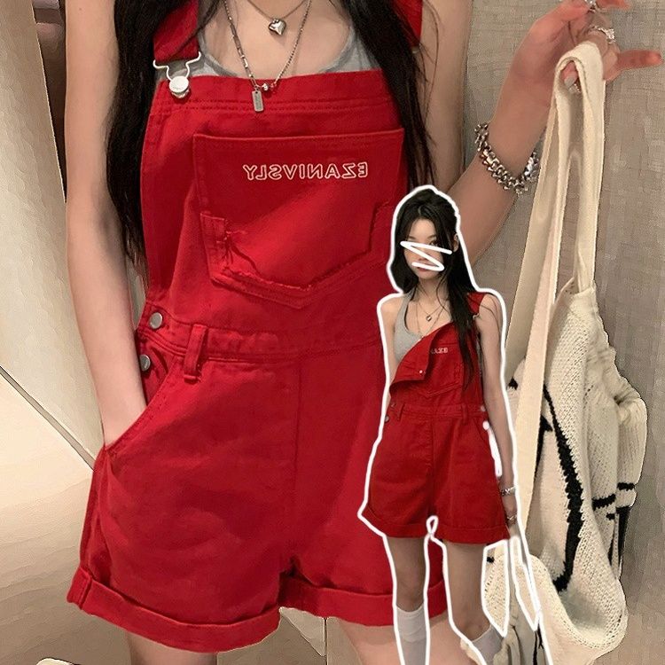 サロペットパンツ カジュアル夏向け胸ポケット付きサロペット