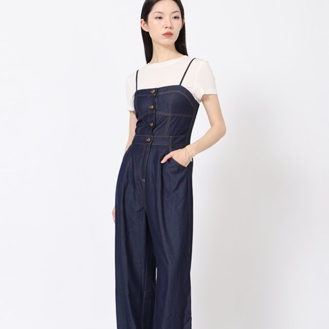サロペットパンツ 上品シルエット デニムサロペット