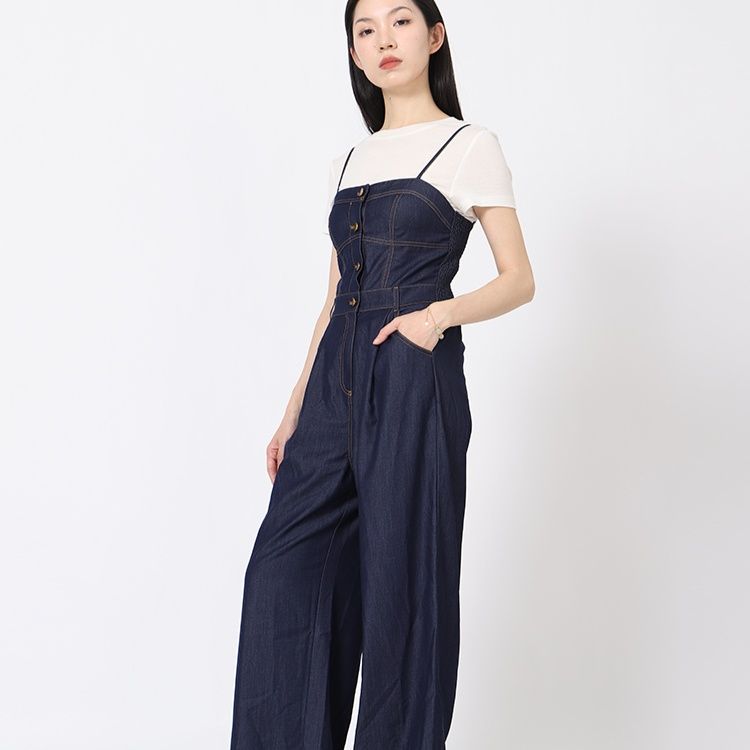 サロペットパンツ 上品シルエット デニムサロペット