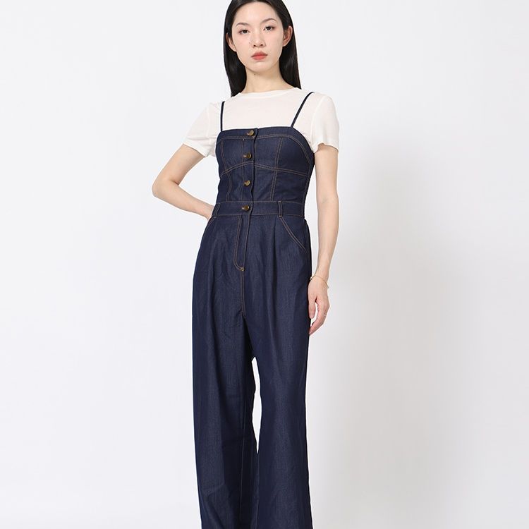 サロペットパンツ 上品シルエット デニムサロペット