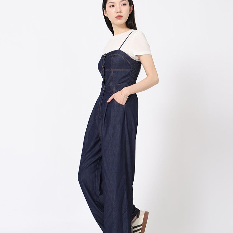 サロペットパンツ 上品シルエット デニムサロペット